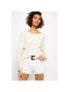 Free People We The Free Boho Long Balloon Sleeve Top Ecru Oversized M $88